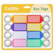 Cuttte 16 Pack Plastic Key Tags with Ring and Label Window 8 Colors, Key Chain Labels for Organizing Flash Drives, Suitcases, Backpacks, Luggage, Lunchboxes